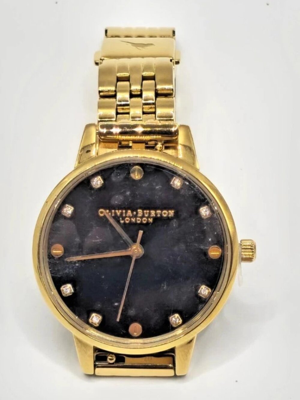 Olivia Burton London Gold Bracelet Watch Black Dial Crystal | New-Open Box